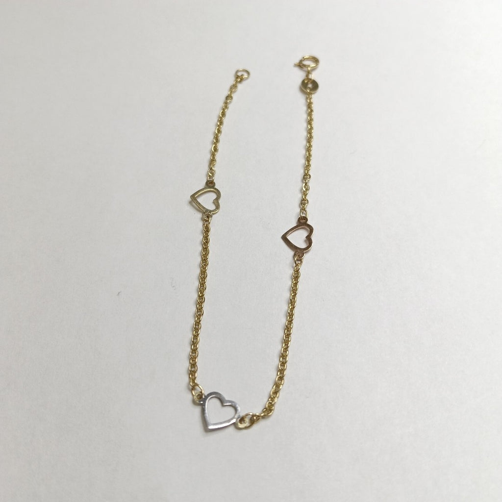 PULSERA ESPECIAL CON CORAZONES 14K 18 CM 1.3 GR (NUEVO)