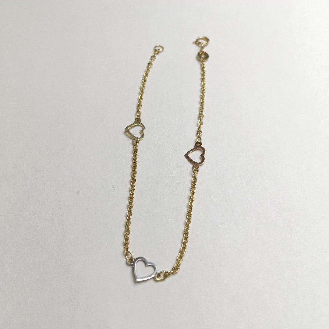 PULSERA ESPECIAL CON CORAZONES 14K 18 CM 1.3 GR (NUEVO)