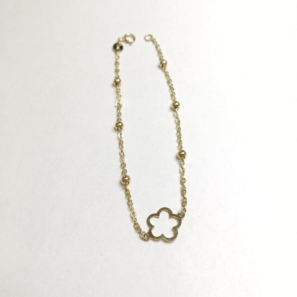 PULSERA TEJIDO ESPECIAL CON FLOR 14K 18 CM 1.6 GR (NUEVO)