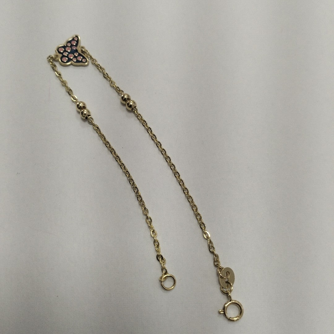 PULSERA TEJIDO ESPECIAL MARIPOSA CON ESMALTE 14K 18 CM 1.9 GR (NUEVO)