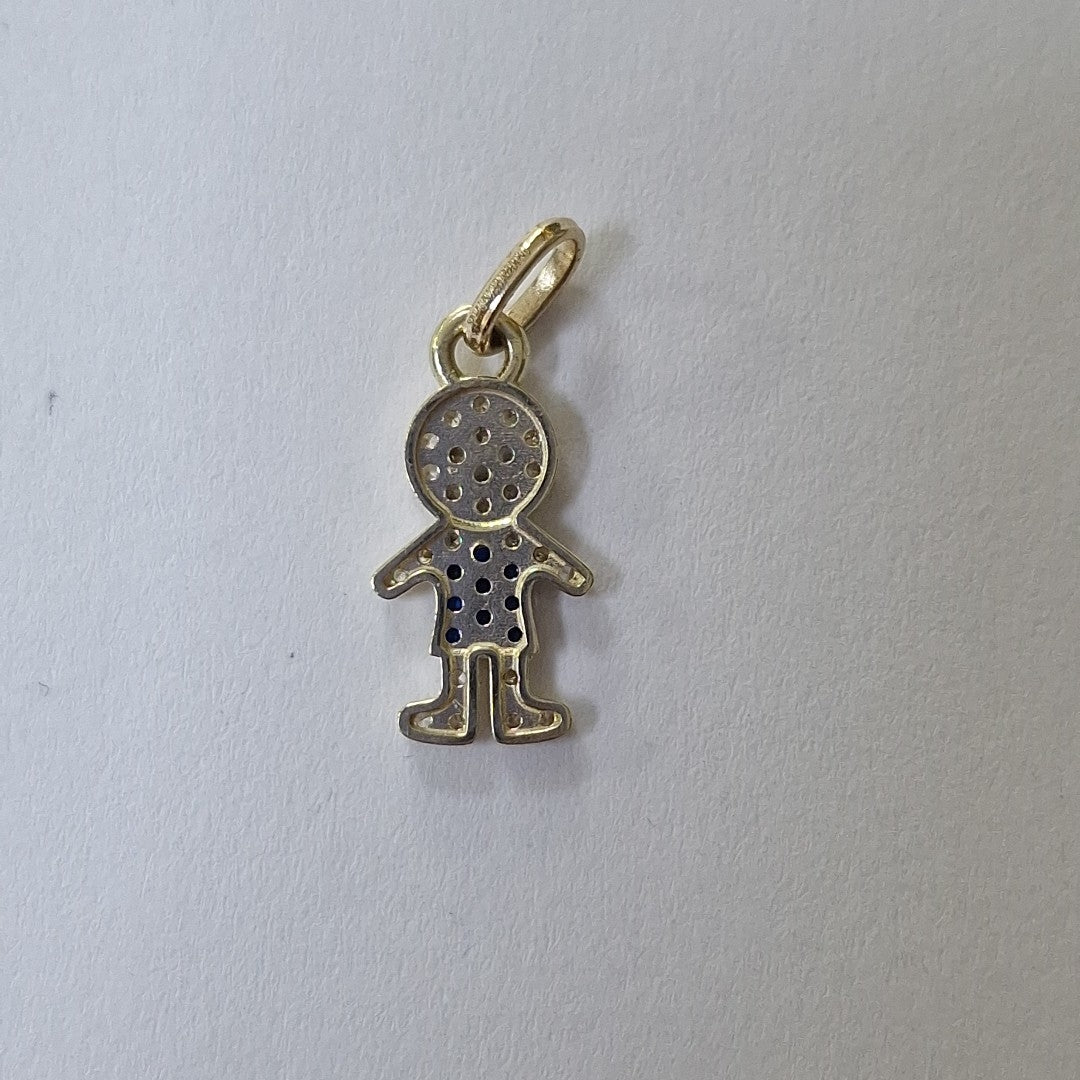 DIJE NIÑO CON CIRCONIAS Y PIEDRAS DE COLOR 10K 0.9 GR (NUEVO)