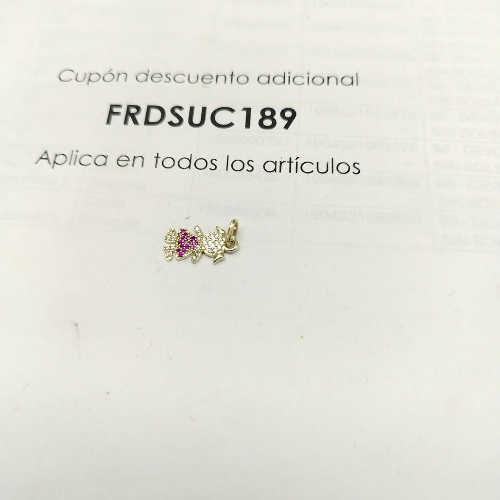 DIJE NIÑA CON CIRCONIAS Y PIEDRAS DE COLOR 10K 1.1 GR (NUEVO)