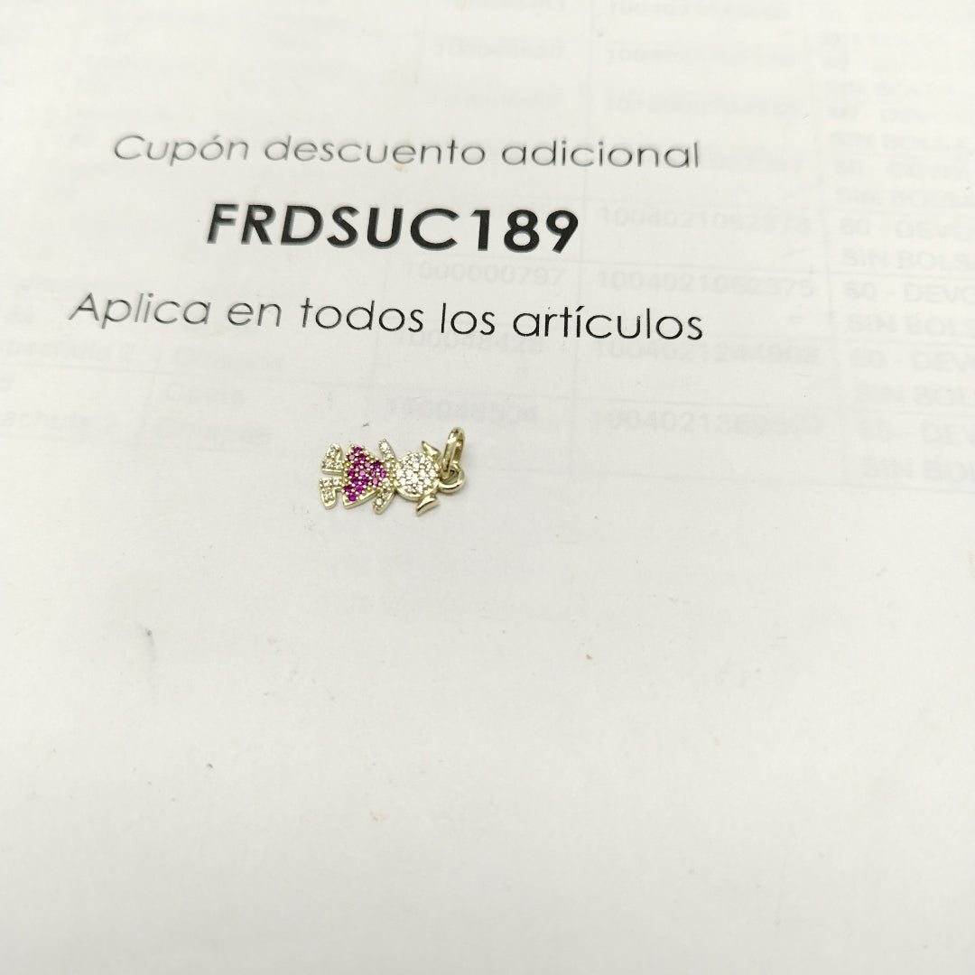 DIJE NIÑA CON CIRCONIAS Y PIEDRAS DE COLOR 10K 1.1 GR (NUEVO)