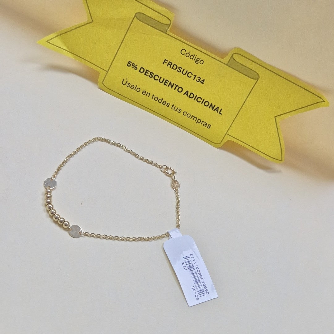 PULSERA TEJIDO ESPECIAL CON BOLITAS 14K 18 CM 1.8 GR (NUEVO)