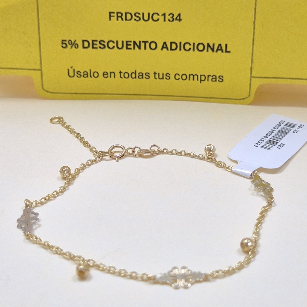 PULSERA ESPECIAL CON TREBOL 14K 18 CM 1.8 GR (NUEVO)