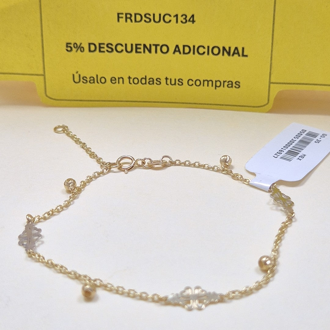 PULSERA ESPECIAL CON TREBOL 14K 18 CM 1.8 GR (NUEVO)