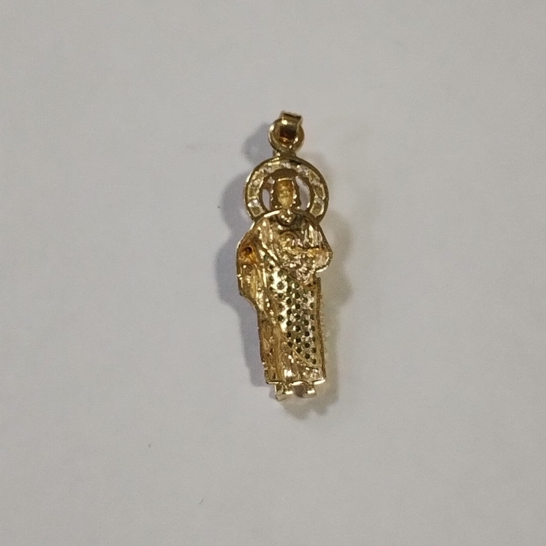 DIJE SAN JUDAS CON PIEDRAS DE COLOR 14K 1.6 GR (NUEVO)
