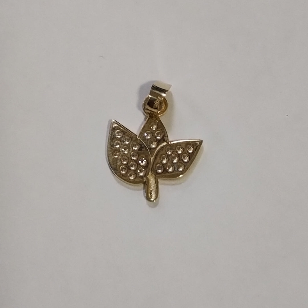 DIJE TEJIDO HOJAS CON CIRCONIAS 14K 1 GR (NUEVO)