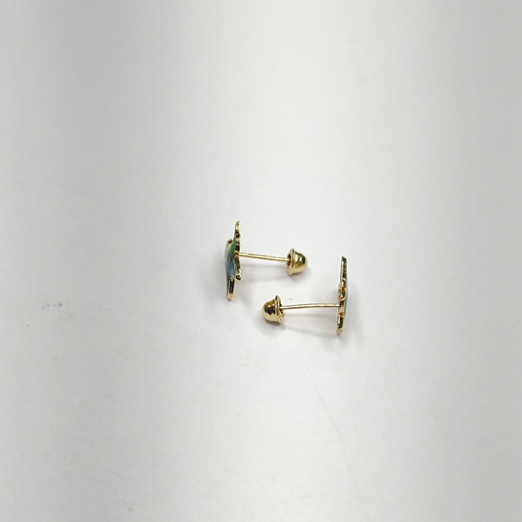 BROQUELES BROQUEL FIG COLIBRI ESMALTE VERDE 14K 0.2138 GR (NUEVO)