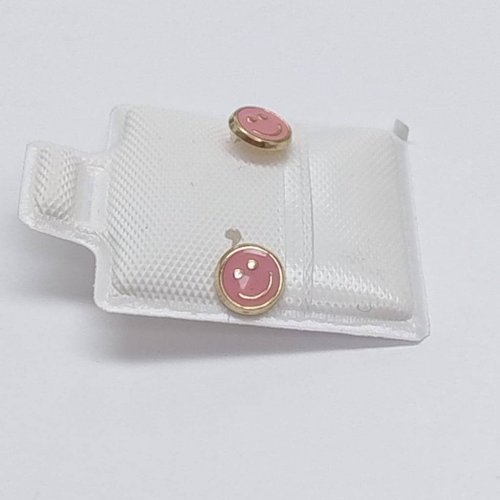 BROQUELES BROQUEL FIG SONRISA ESMALTE ROSA 14K 0.1696 GR (NUEVO)