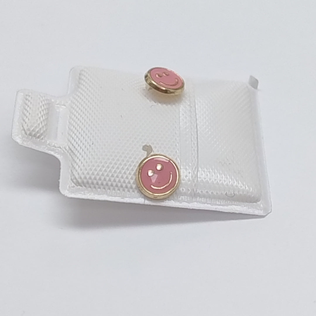 BROQUELES BROQUEL FIG SONRISA ESMALTE ROSA 14K 0.1696 GR (NUEVO)