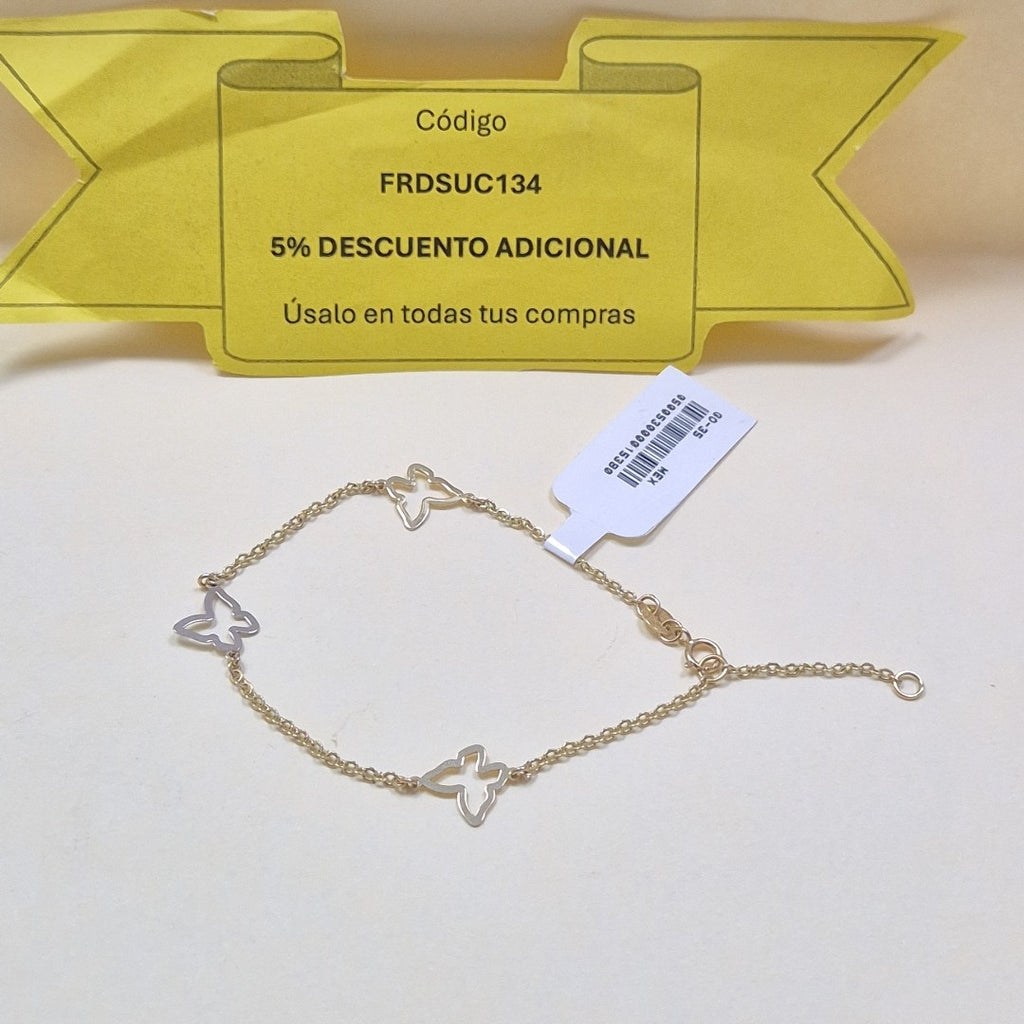 PULSERA ESPECIAL C MARIPOSAS 14K 18 CM 1.7 GR (NUEVO)