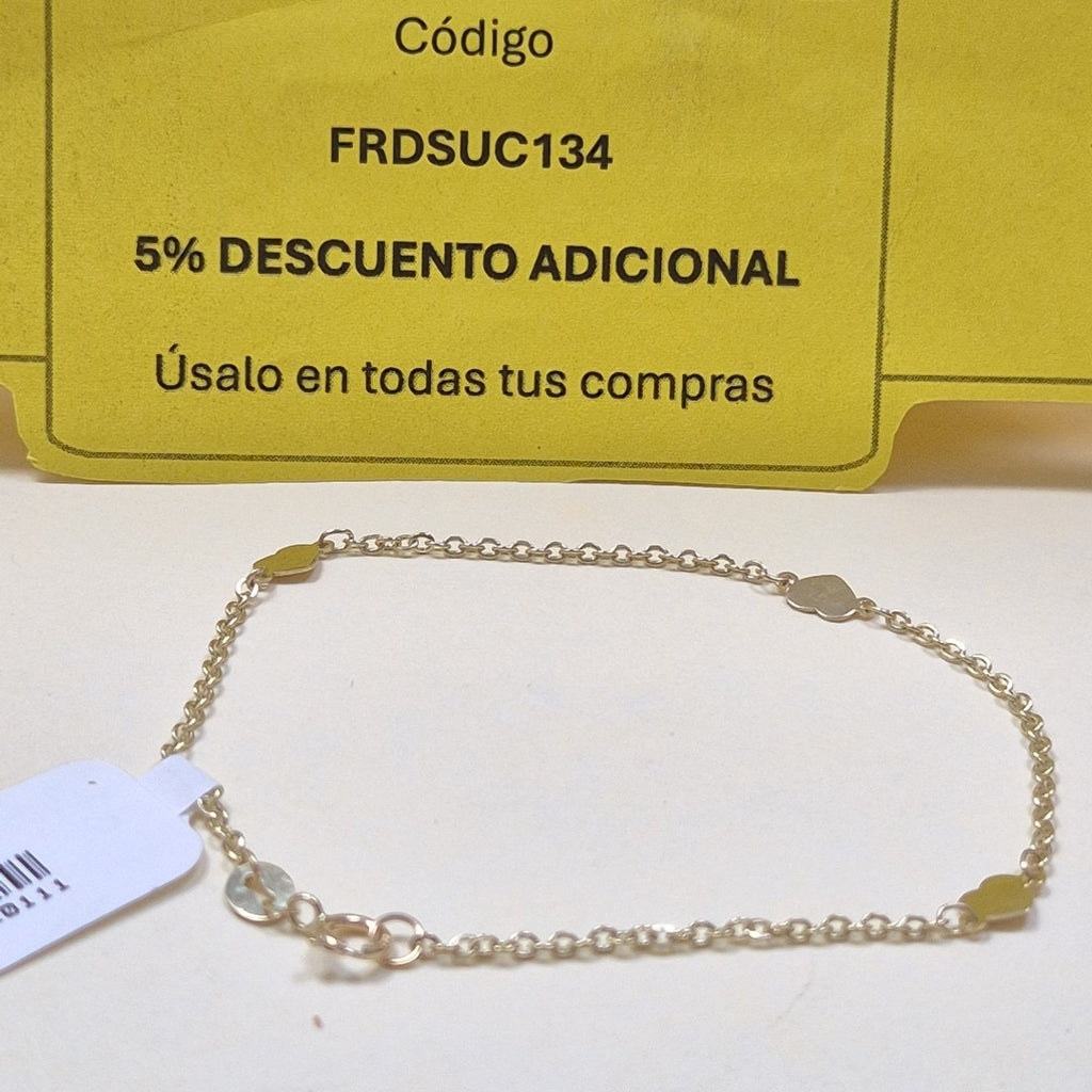 PULSERA TEJIDO ESPECIAL FIG CORAZONES 14K 18 CM 1.3 GR (NUEVO)