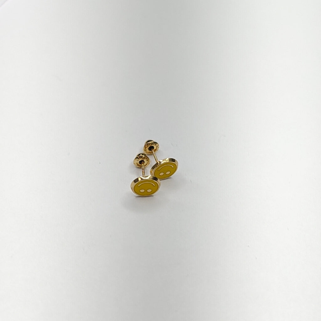 BROQUELES BROQUEL FIG SONRISA ESMALTE AMARILLO 14K 0.2074 GR (NUEVO)