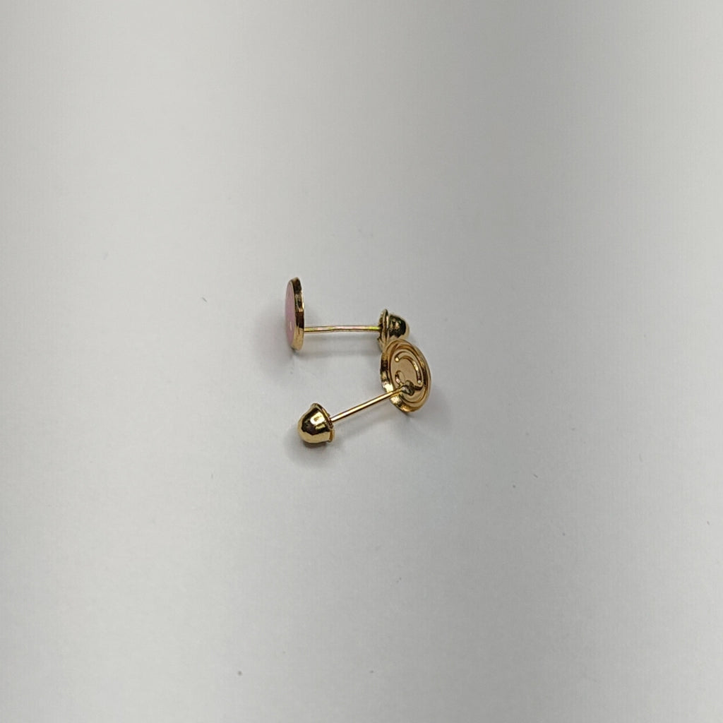 BROQUELES BROQUEL FIG SONRISA ESMALTE ROSA 14K 0.1696 GR (NUEVO)