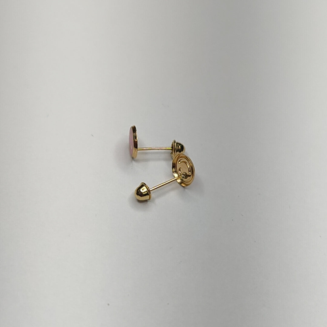 BROQUELES BROQUEL FIG SONRISA ESMALTE ROSA 14K 0.1696 GR (NUEVO)