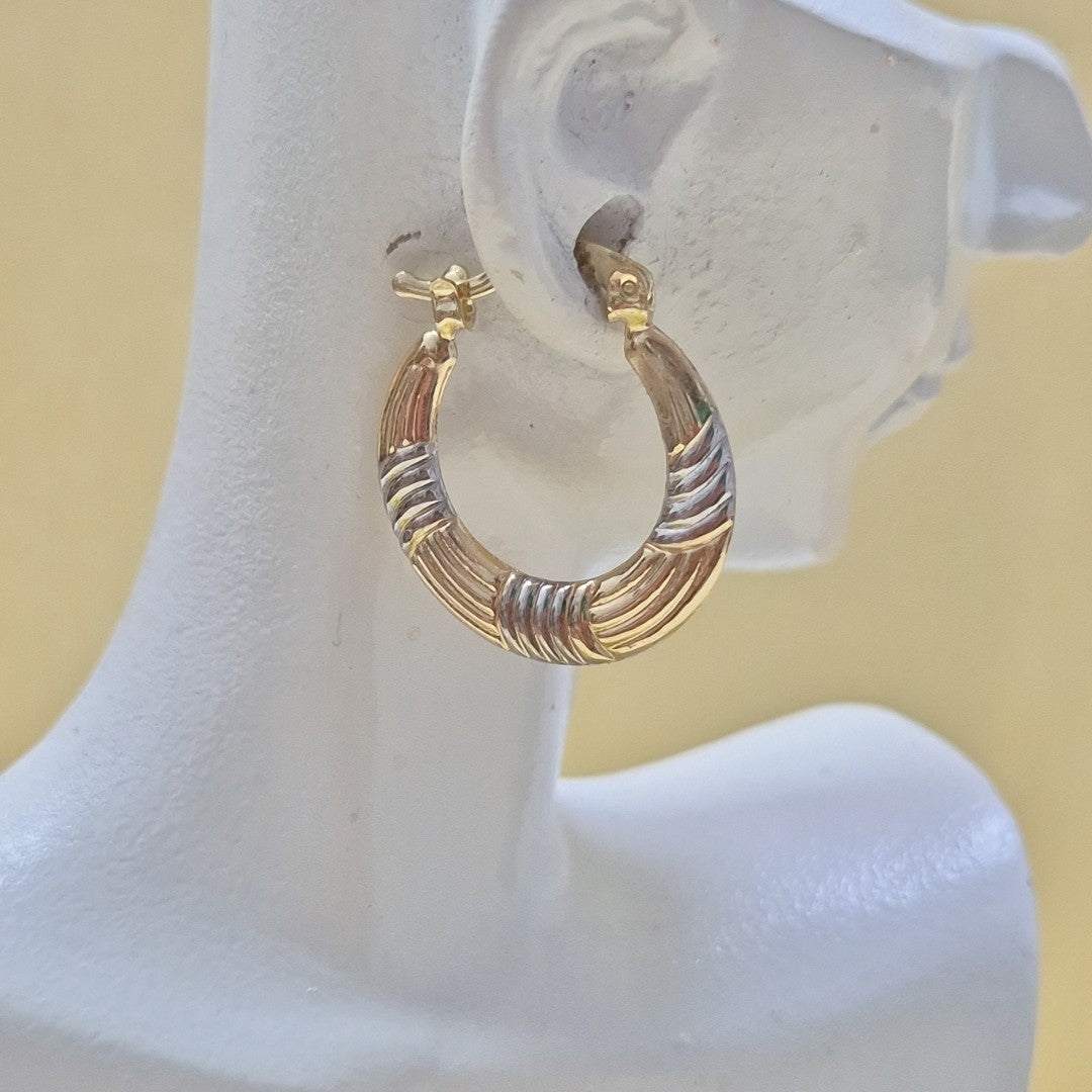 ARETES TEJIDO ARRACADAS COMBINADAS HUECAS 14K 1.9 GR (NUEVO)
