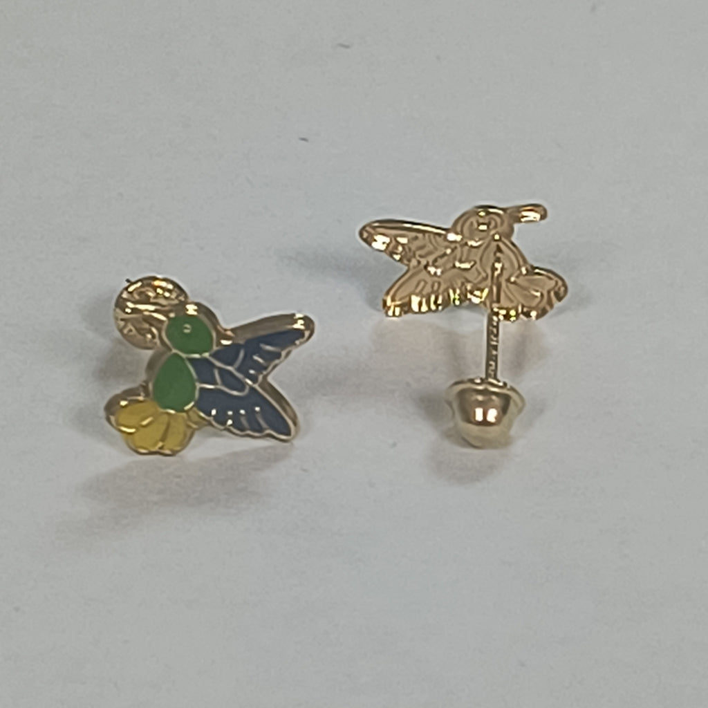 BROQUELES BROQUEL FIG COLIBRI ESMALTE VERDE 14K 0.2138 GR (NUEVO)