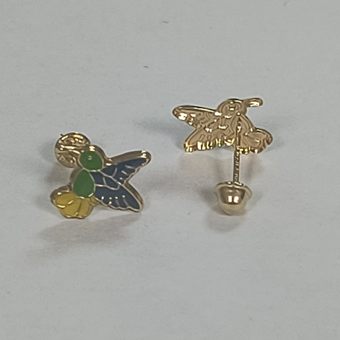 BROQUELES BROQUEL FIG COLIBRI ESMALTE VERDE 14K 0.2138 GR (NUEVO)