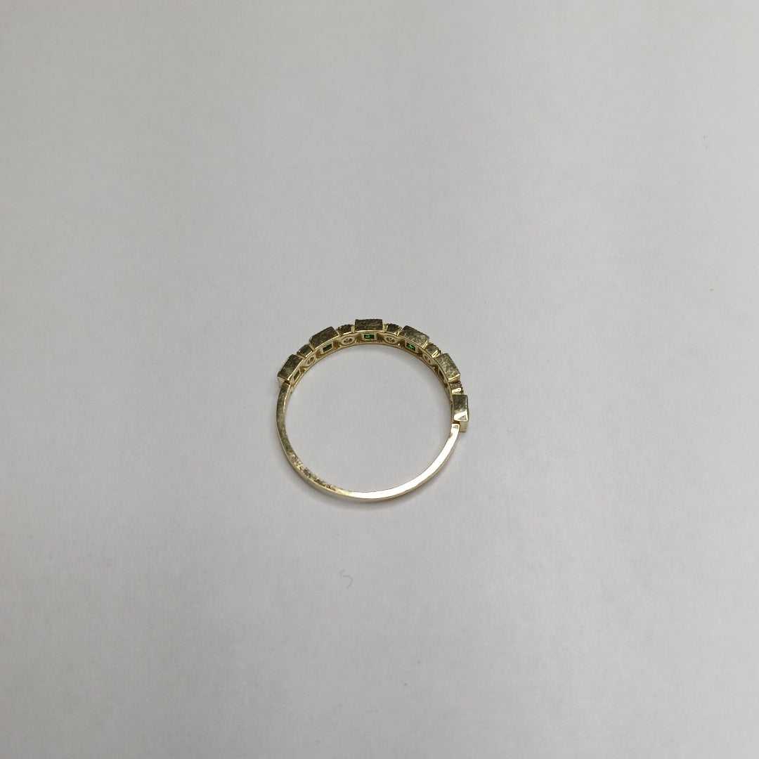 ANILLOS TEJIDO ANILLITO C CIRCONIAS Y PIEDRAS VERDES 14K 8.5 1.5 GR (NUEVO)