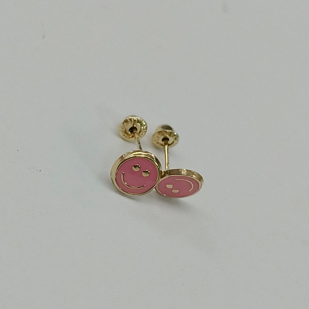 BROQUELES BROQUEL FIG SONRISA ESMALTE ROSA 14K 0.1696 GR (NUEVO)