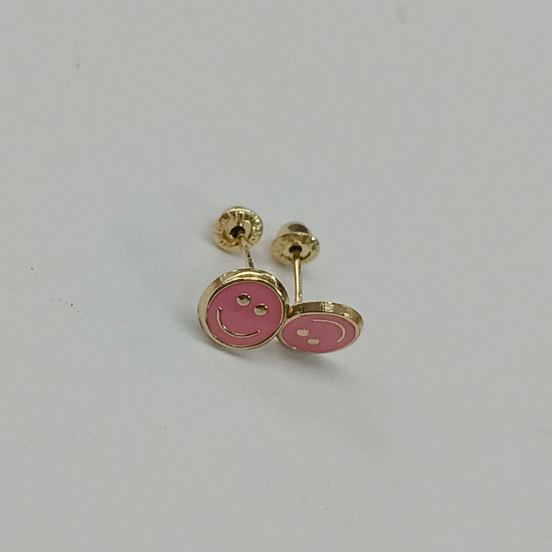 BROQUELES BROQUEL FIG SONRISA ESMALTE ROSA 14K 0.1696 GR (NUEVO)