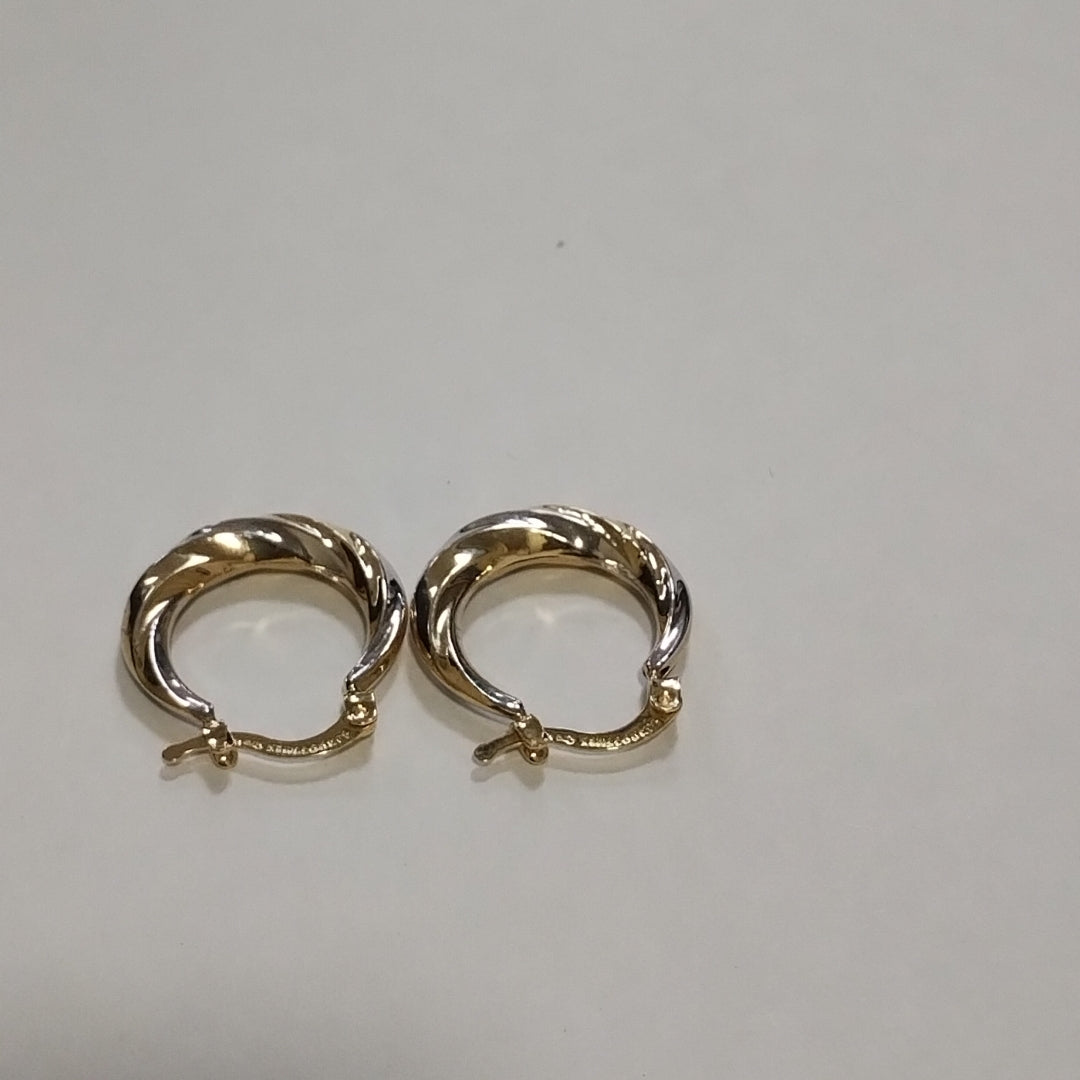 ARETES TEJIDO ARRACADA TRENZADA COMBINADA 14K 1.8 GR (NUEVO)