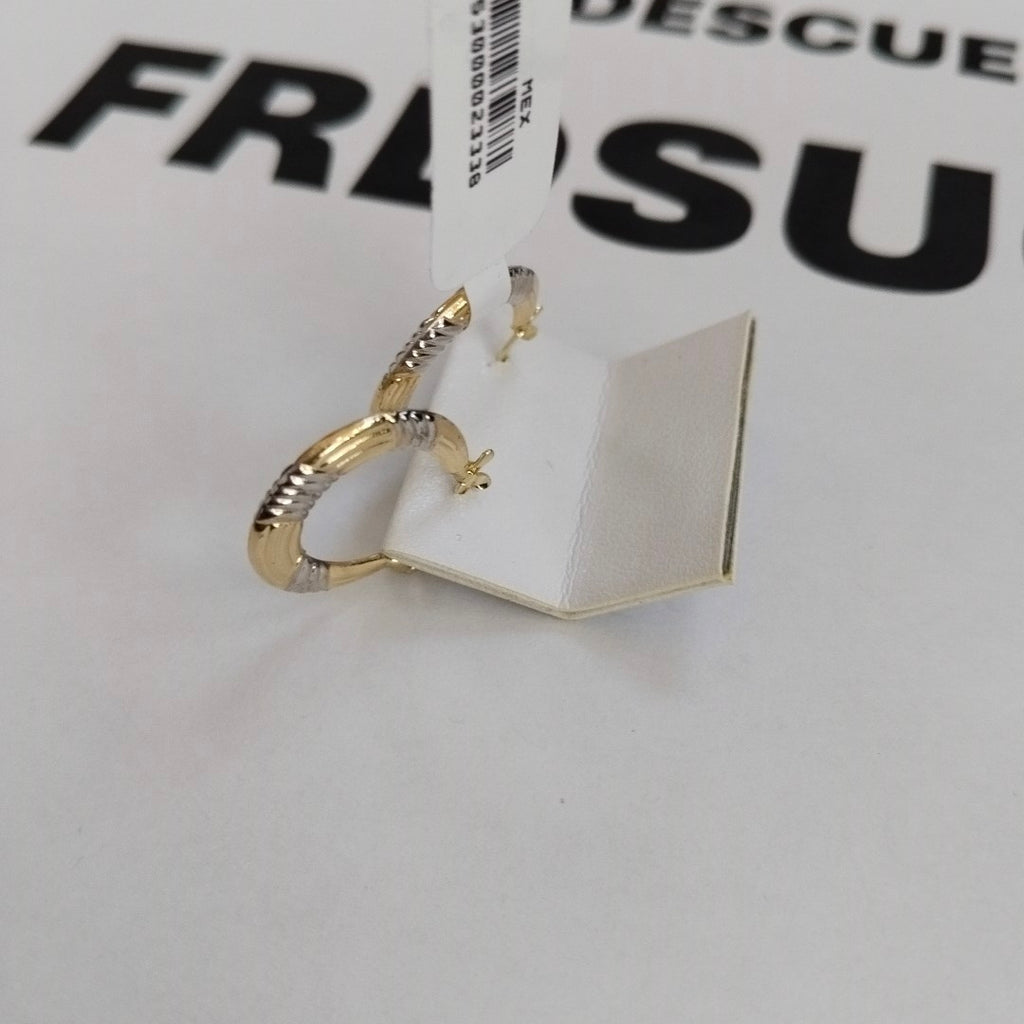 ARETES TEJIDO ARRACADAS COMBINADAS HUECAS 14K 1.8 GR (NUEVO)
