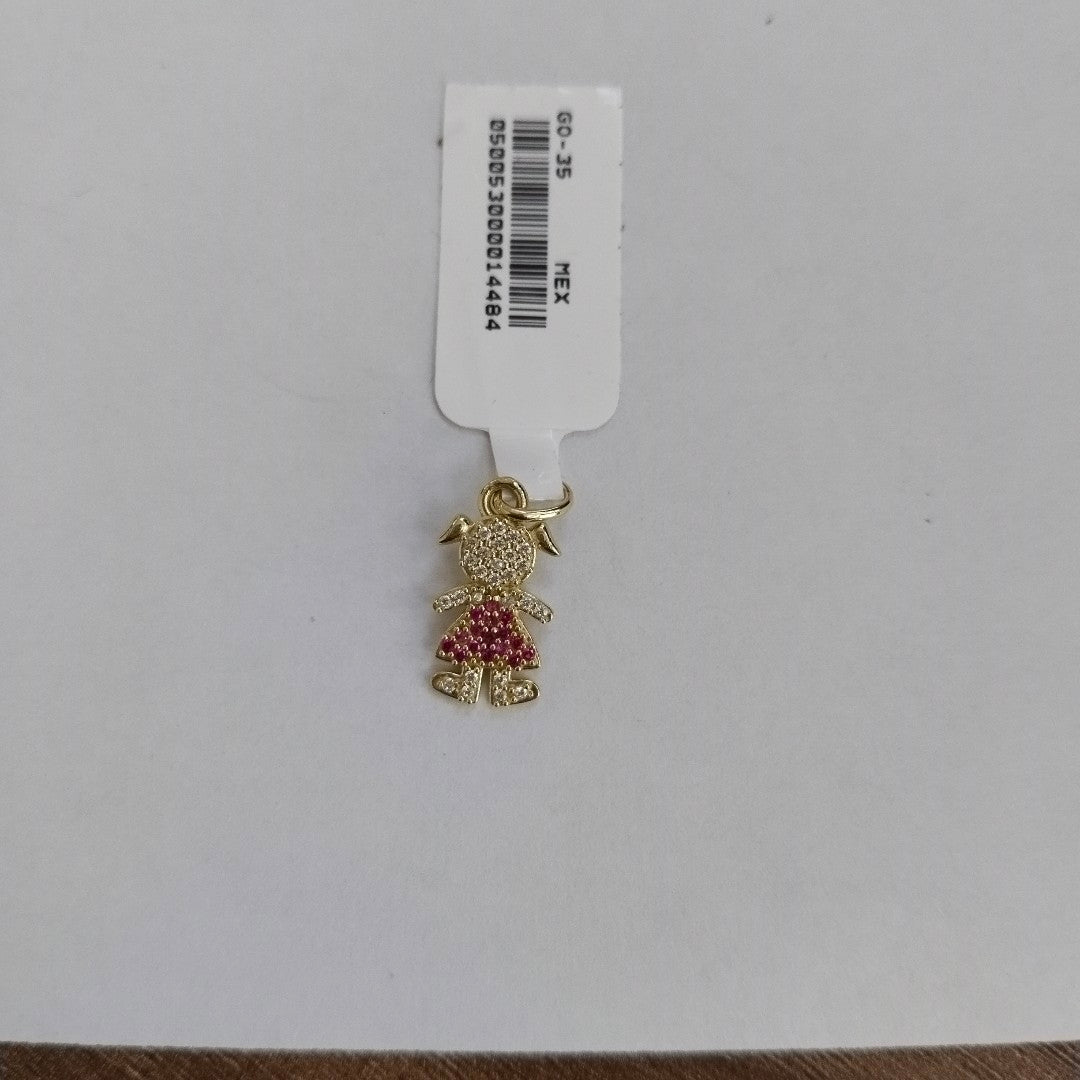 DIJE NIÑA CON CIRCONIAS Y PIEDRAS DE COLOR 10K 1 GR (NUEVO)