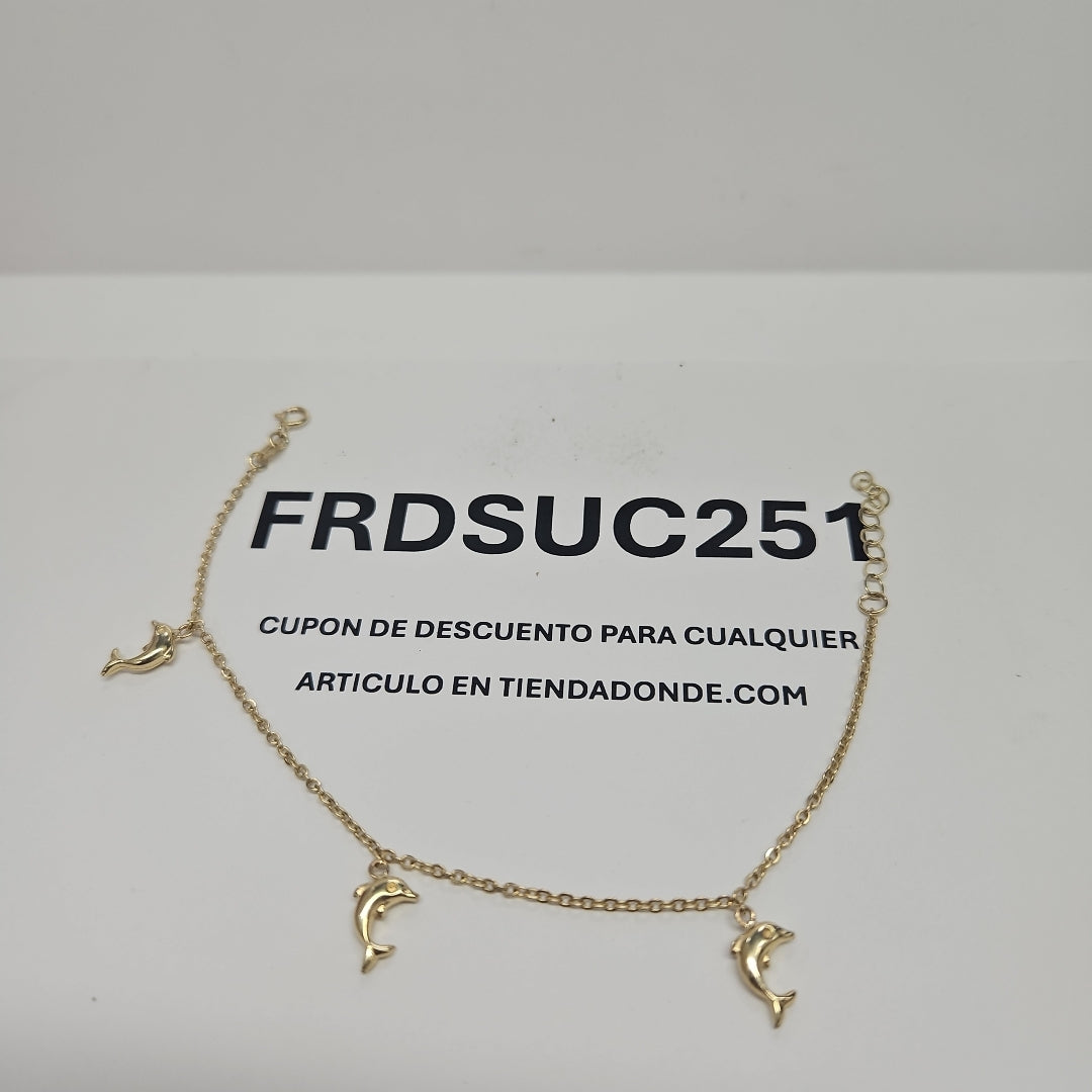 PULSERA ESPECIAL CON DIJES DELFINES 10K 18 CM 1.9 GR (NUEVO)