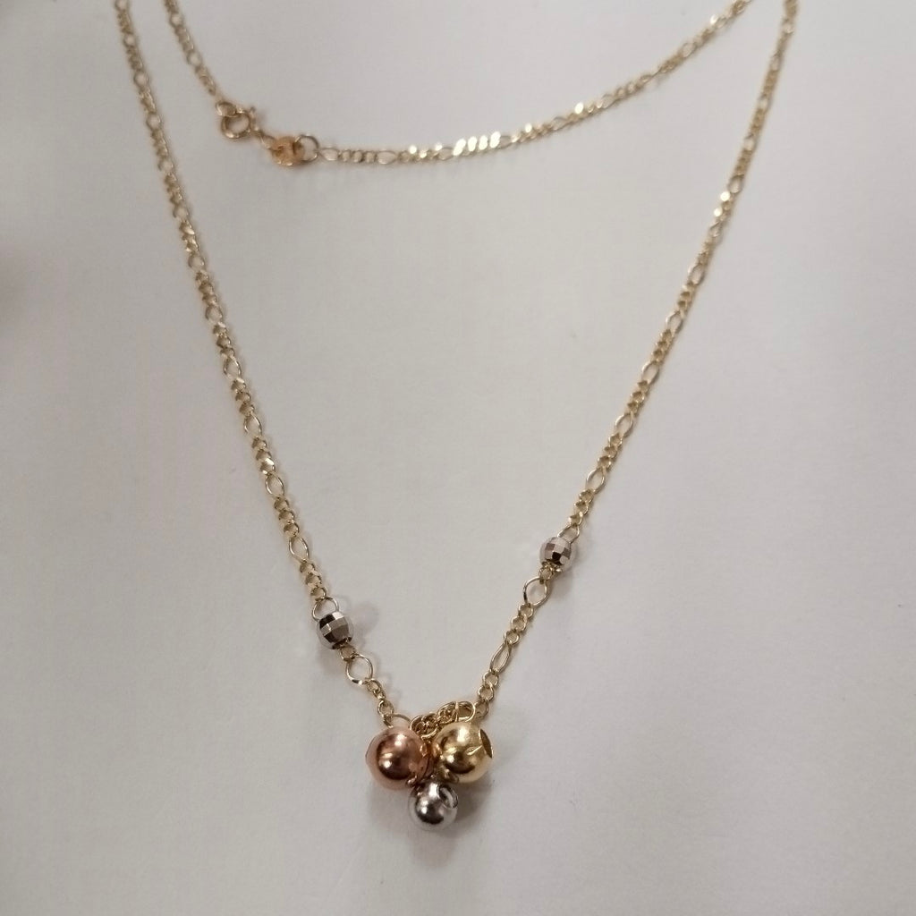 CADENA GARGANTILLA 3X1 CON ESFERAS COMBINADAS 14K 45 CM 3.1 GR (NUEVO)