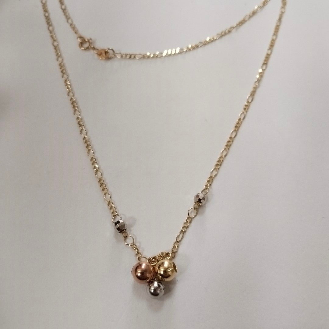 CADENA GARGANTILLA 3X1 CON ESFERAS COMBINADAS 14K 45 CM 3.1 GR (NUEVO)