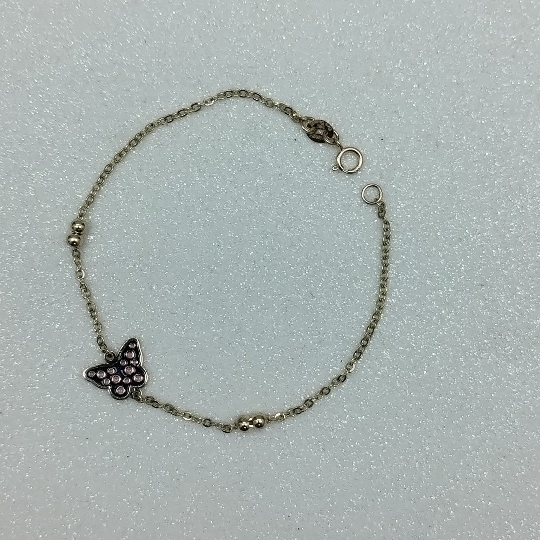 PULSERA TEJIDO ESPECIAL MARIPOSA CON ESMALTE 14K 18 CM 1.8 GR (NUEVO)