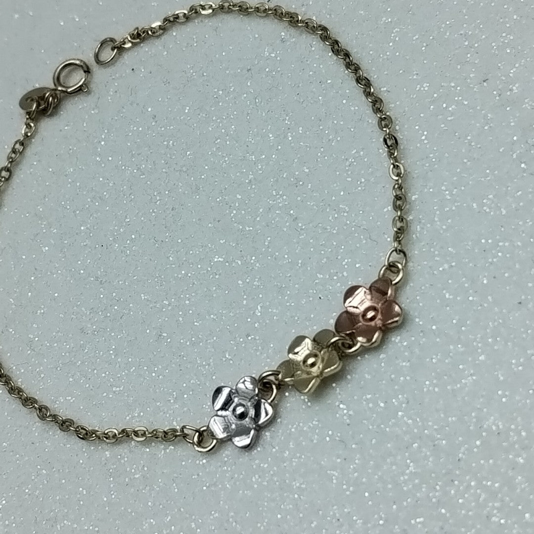 PULSERA TEJIDO ESPECIAL FIG FLORES 14K 18 CM 2 GR (NUEVO)