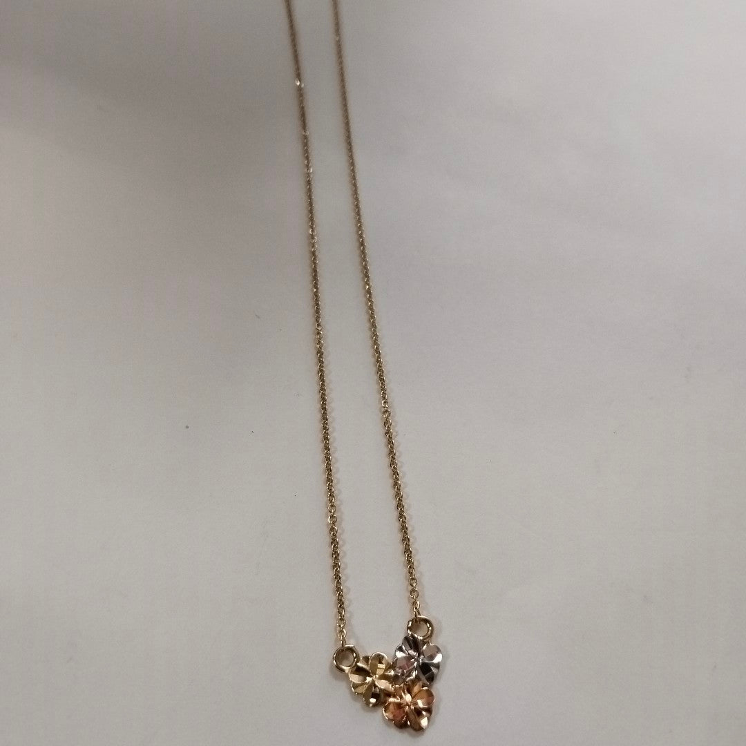 CADENA TEJIDO GARGANTILLA ESPECIAL C FLORES 14K 45 CM 3 GR (NUEVO)