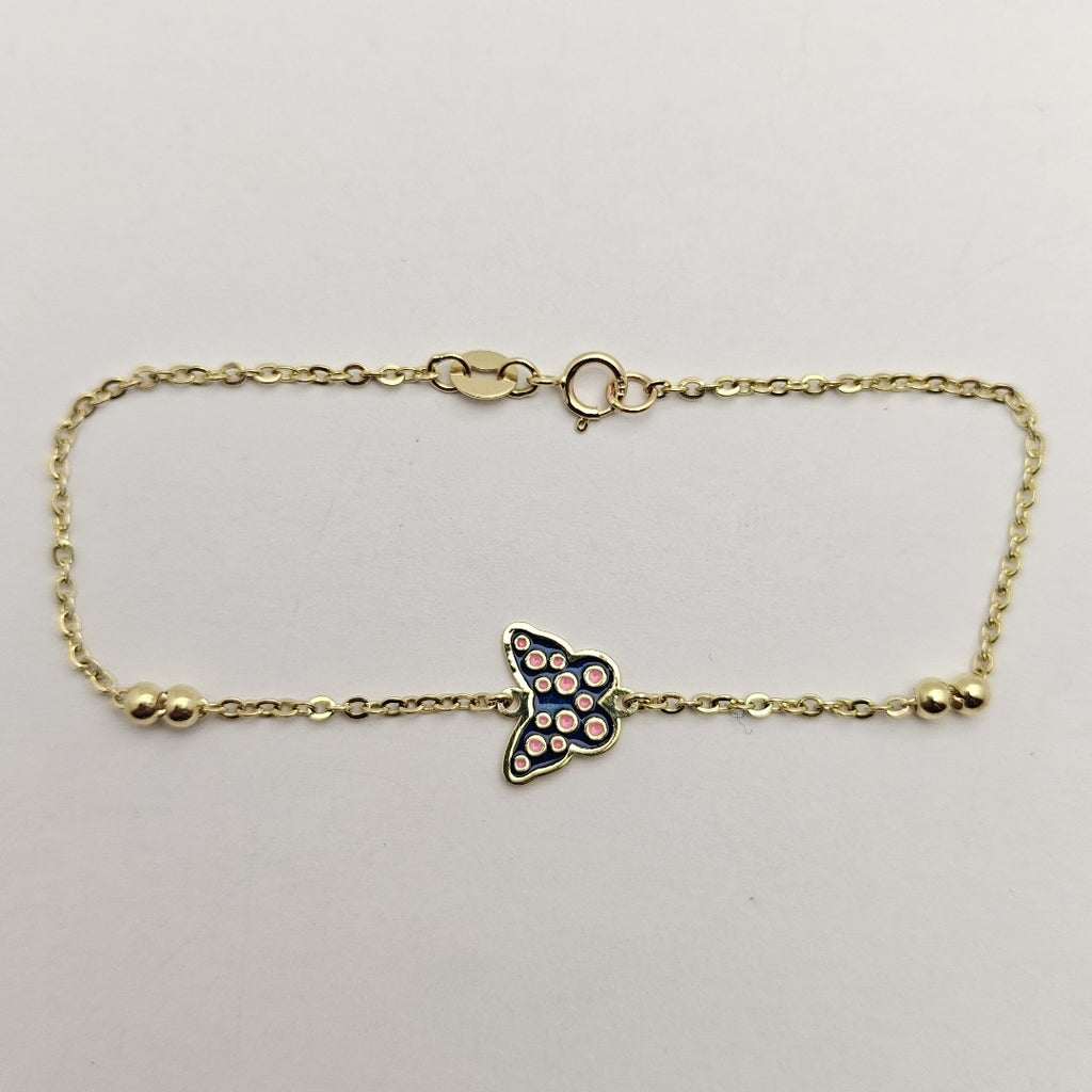 PULSERA TEJIDO ESPECIAL MARIPOSA CON ESMALTE 14K 18 CM 1.8 GR (NUEVO)