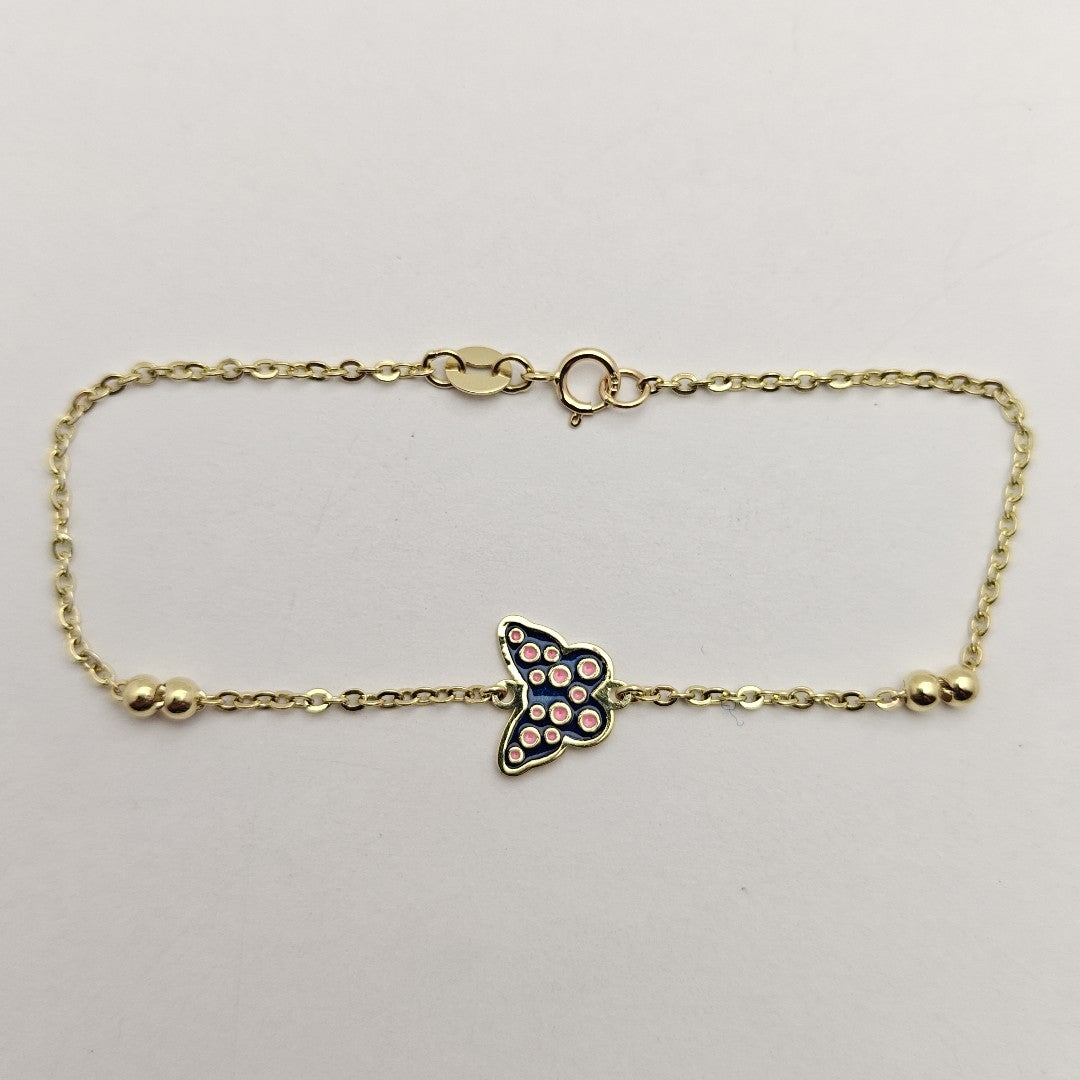 PULSERA TEJIDO ESPECIAL MARIPOSA CON ESMALTE 14K 18 CM 1.8 GR (NUEVO)