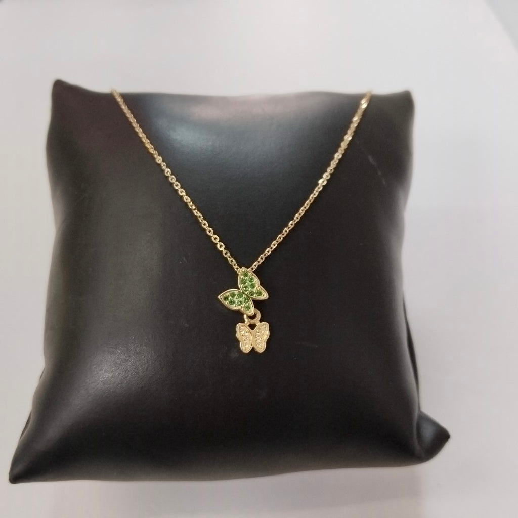 CADENA TEJIDO GARGANTILLA CON DIJE MARIPOSAS CIRCONIAS Y PIEDRAS DE COLOR 14K 45 CM 2 GR (NUEVO)