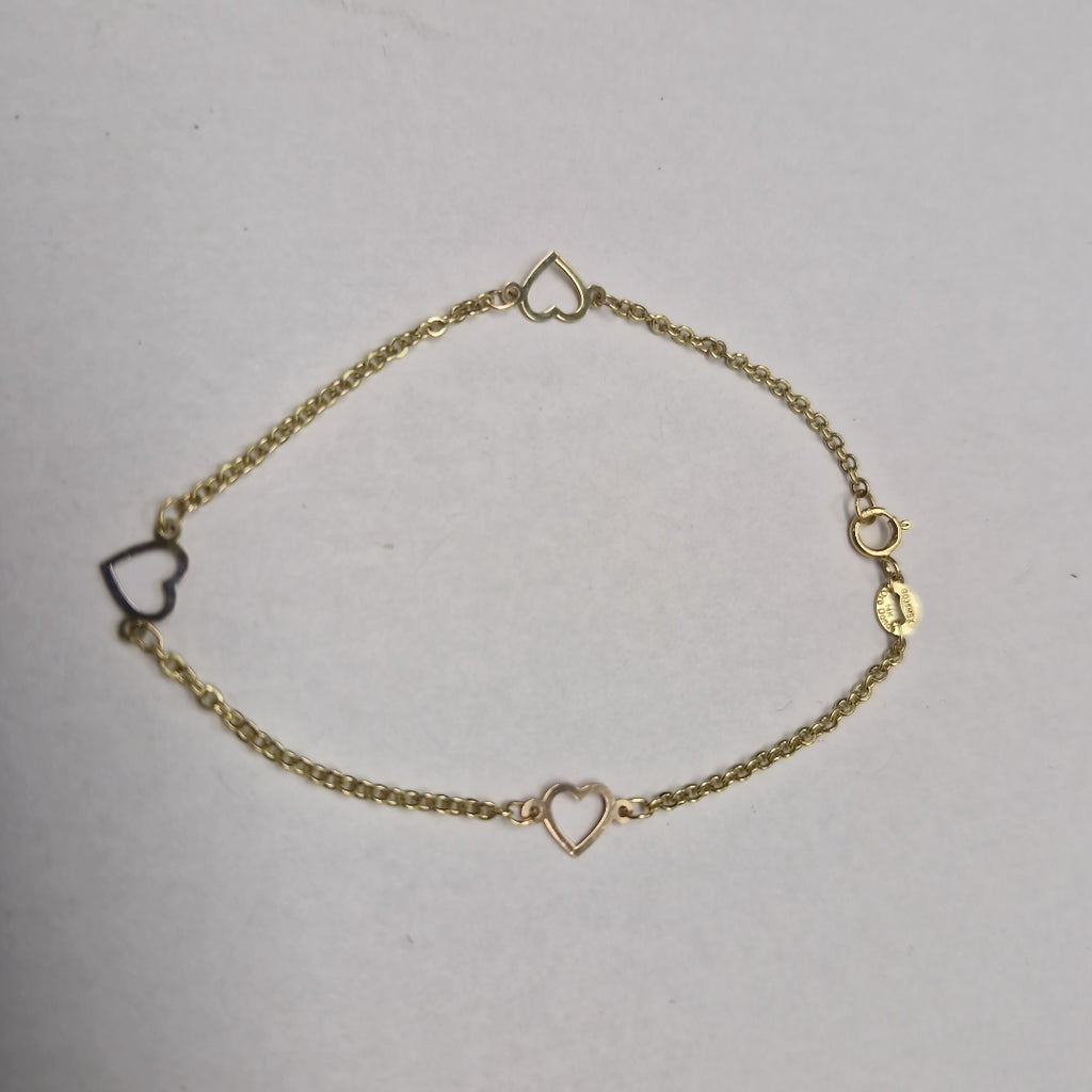 PULSERA ESPECIAL CON CORAZONES 14K 18 CM 1.2 GR (NUEVO)