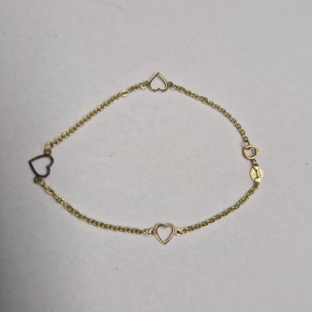 PULSERA ESPECIAL CON CORAZONES 14K 18 CM 1.2 GR (NUEVO)