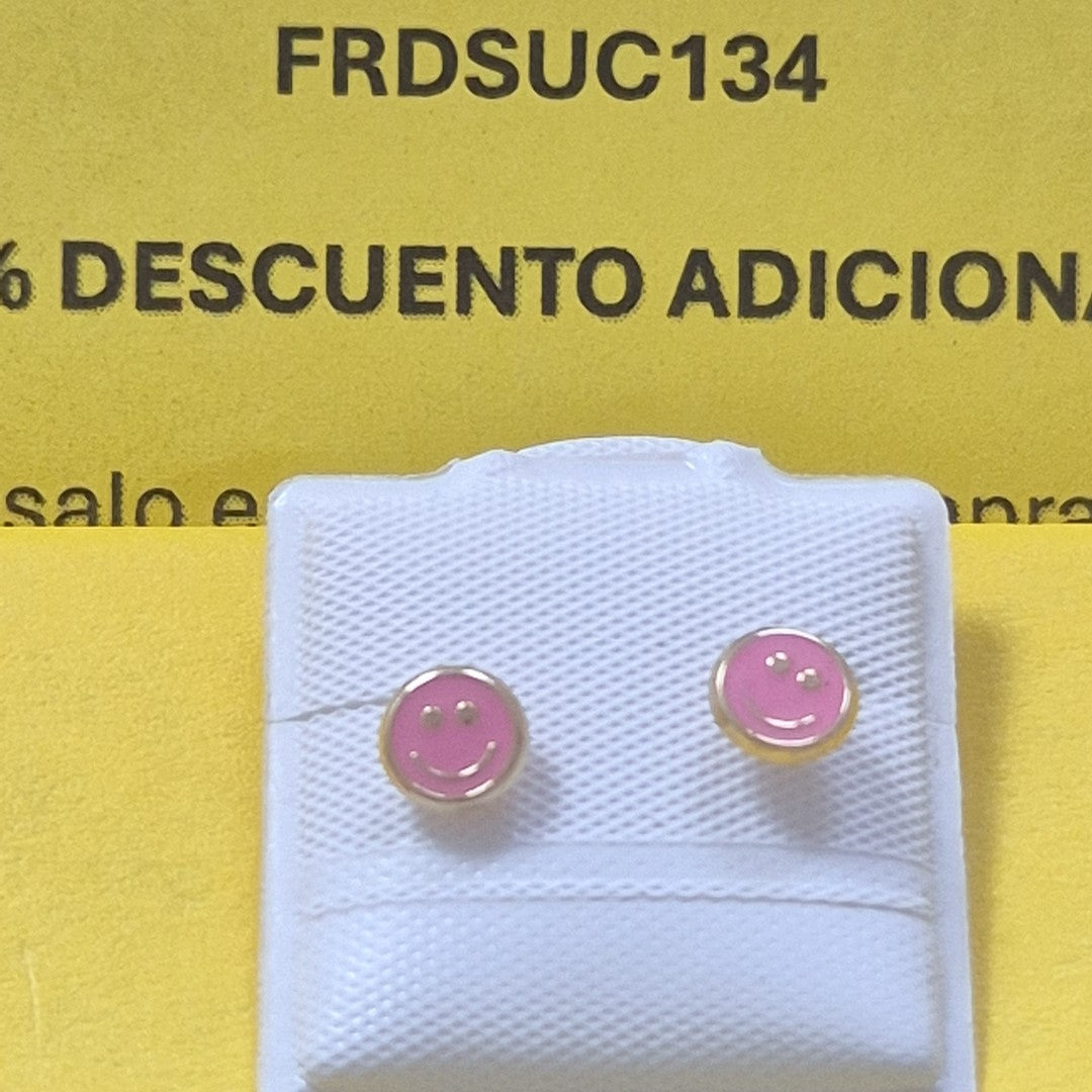 BROQUELES BROQUEL FIG SONRISA ESMALTE ROSA 14K 0.1696 GR (NUEVO)