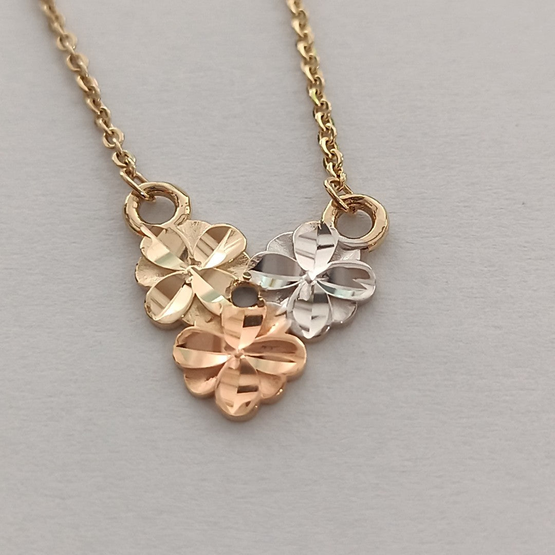 CADENA TEJIDO GARGANTILLA ESPECIAL C FLORES 14K 45 CM 3 GR (NUEVO)