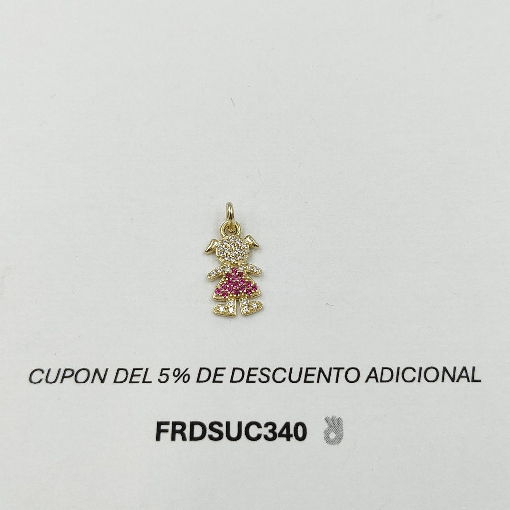 DIJE NIÑA CON CIRCONIAS Y PIEDRAS DE COLOR 10K 1.1 GR (NUEVO)