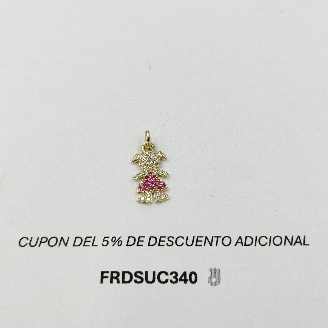 DIJE NIÑA CON CIRCONIAS Y PIEDRAS DE COLOR 10K 1.1 GR (NUEVO)