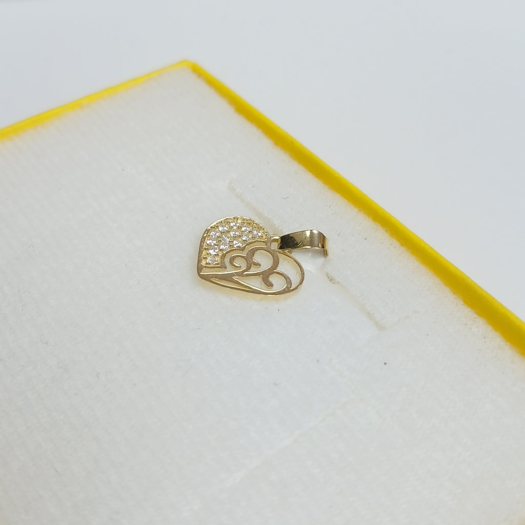 DIJE TEJIDO CORAZON CON CIRCONIAS Y ARBOL DE LA VIDA 14K 0.9 GR (NUEVO)