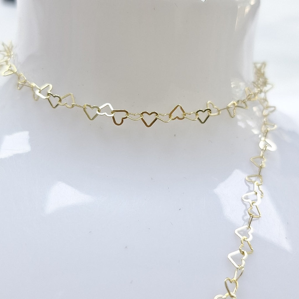 CADENAS TEJIDO CORAZONES ORO 10K 50 CM 2.5 GR (NUEVO)