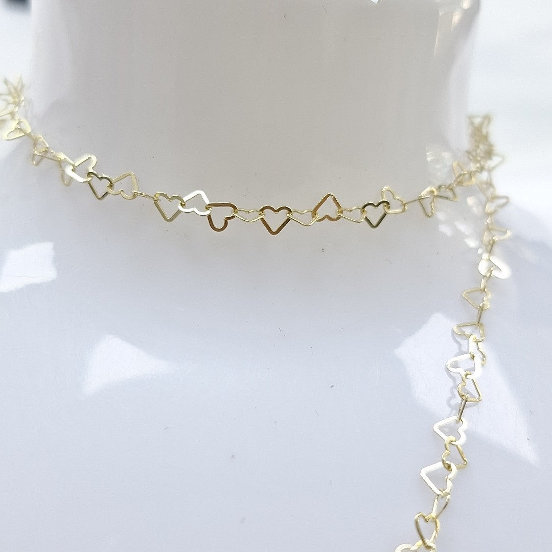 CADENAS TEJIDO CORAZONES ORO 10K 50 CM 2.5 GR (NUEVO)