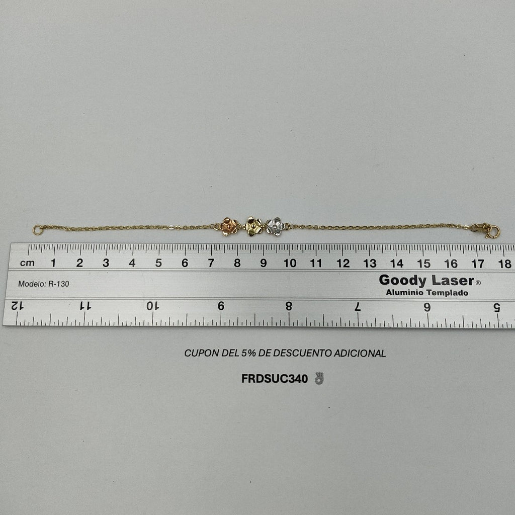 PULSERA TEJIDO ESPECIAL FIG FLORES 14K 18 CM 2 GR (NUEVO)