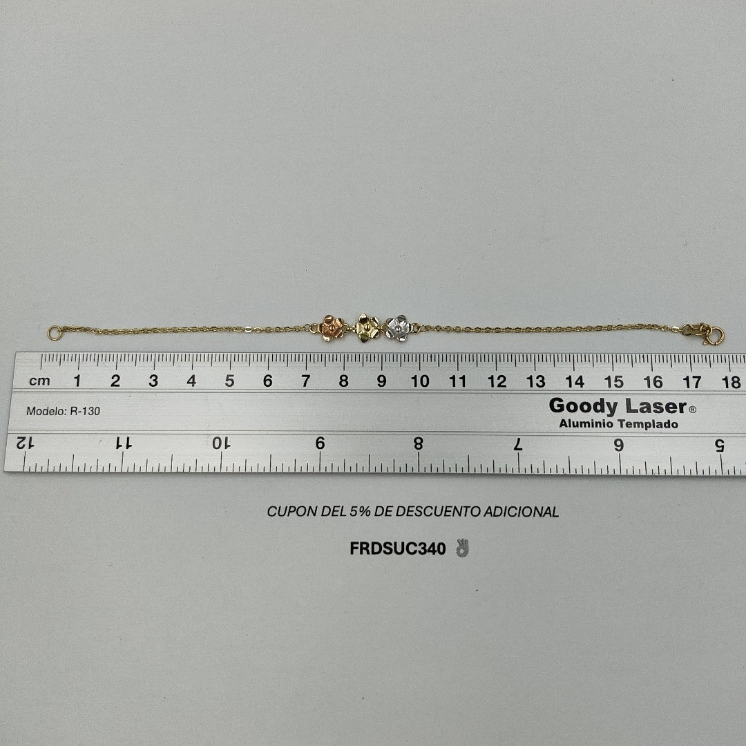 PULSERA TEJIDO ESPECIAL FIG FLORES 14K 18 CM 2 GR (NUEVO)