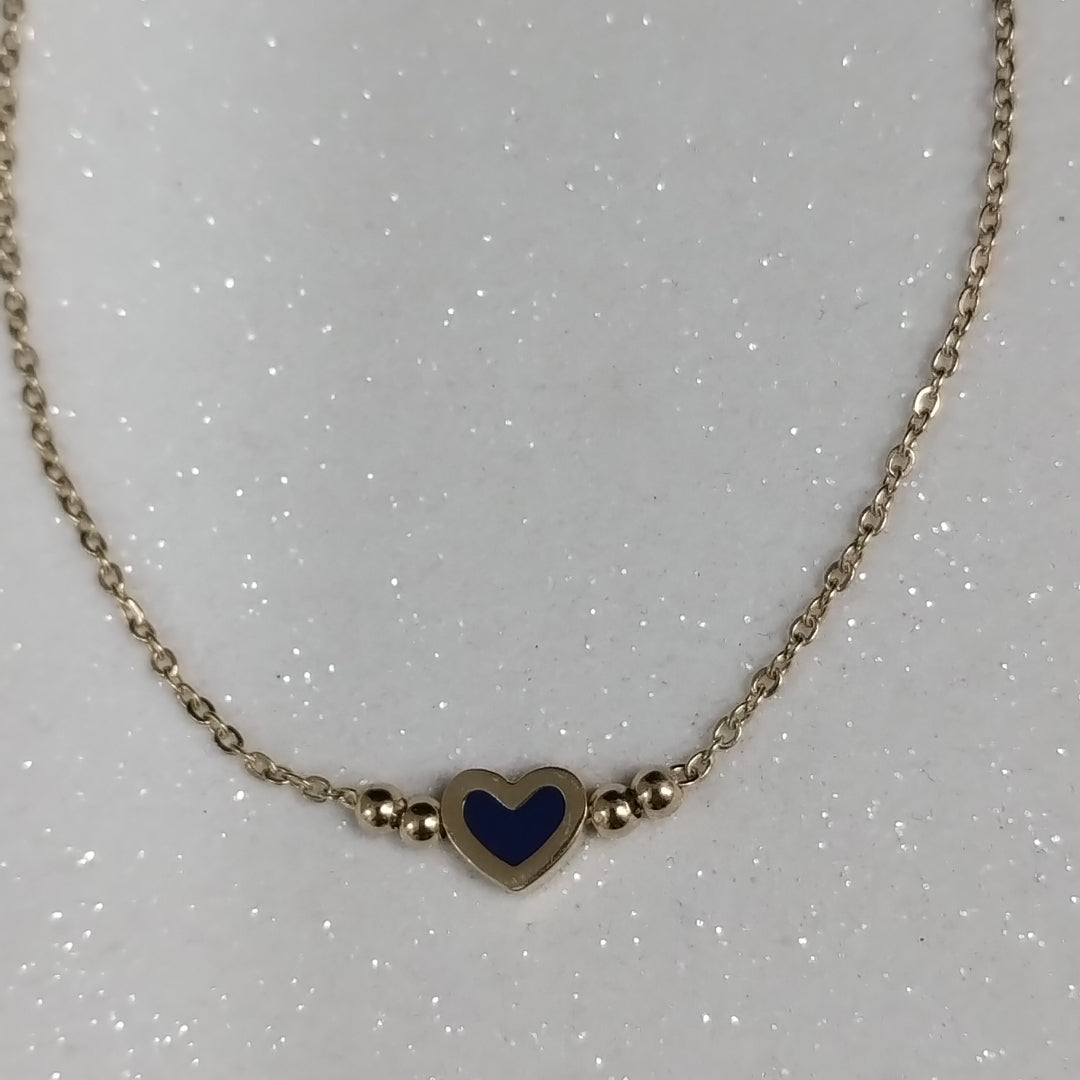 PULSERA TEJIDO ESPECIAL CON FIGURA CORAZON CON ESMALTE AZUL 14K 18 CM 2 GR (NUEVO)